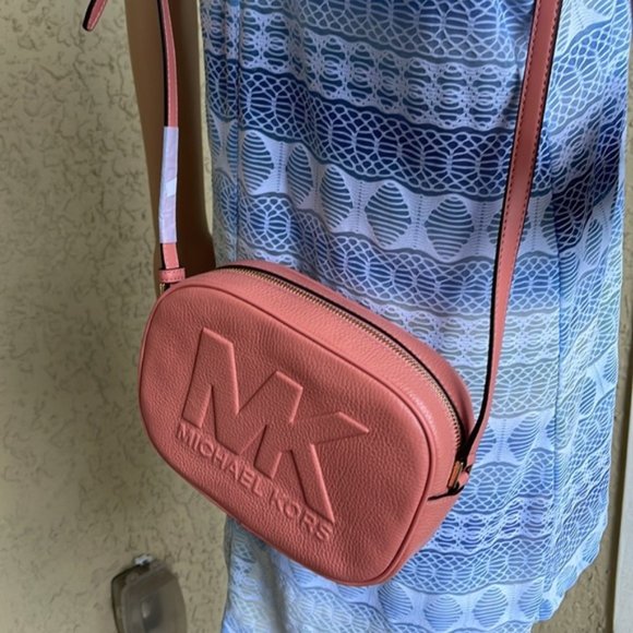 MICHAEL KORS Jet Set Medium Embossed Pebbled Leather Crossbody Bag Sherbert - Picture 9 of 16